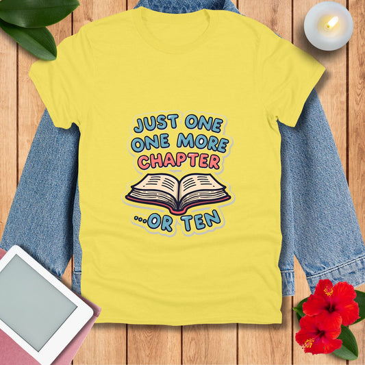 Just One More Chapter Book Illustration Tee | Reading Shirt, Open Book Design
