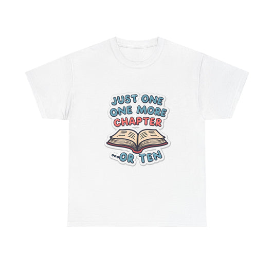 Just One More Chapter Book Illustration Tee | Reading Shirt, Open Book Design